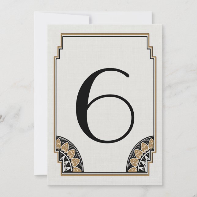 Convite Número de Mesa Luxuoso em Ouro Art Déco 6 (Frente)