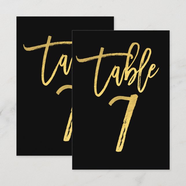 Convite Número de Mesa Moderno em Folha de Ouro Elegante 7 (Frente/Verso)