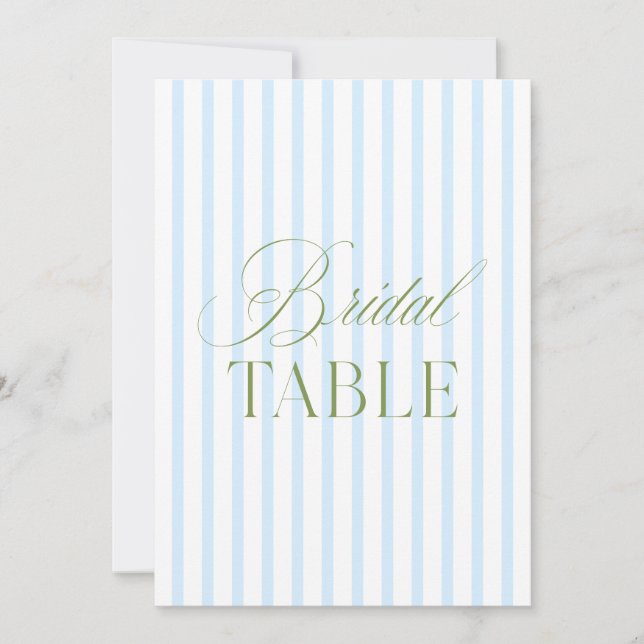 Convite Número de Mesa Nupcial Azul e Verde Sage Elegante (Frente)