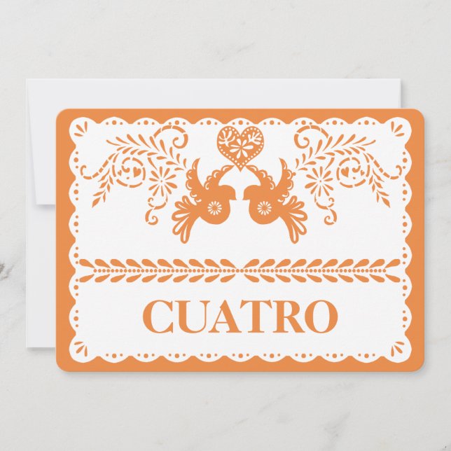 Convite Número de Mesa Quatro Papel Picado Dourado Festa (Frente)