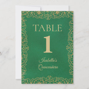 Convite Número de Mesa Quinceañera Ouro Verde Esmeralda