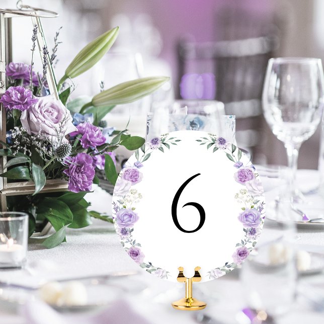 Convite Número de Mesa Redondo Floral Lavanda Roxa (Criador carregado)