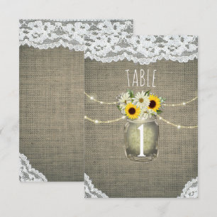 Convite Número de mesa rústico de girassóis de margaridas 