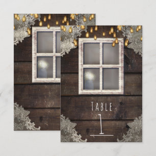 Convite Número de mesa rústico janela e luzes do celeiro v