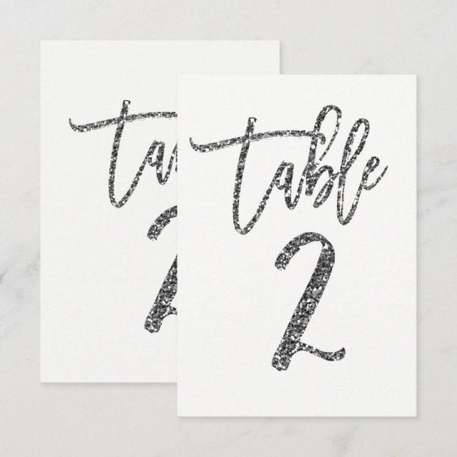 Convite Número de Mesa Script Moderno Tendência Brilho Pra (Frente/Verso)