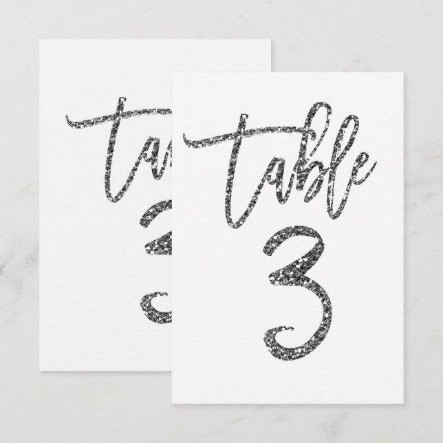 Convite Número de Mesa Script Moderno Tendência Brilho Pra (Frente/Verso)