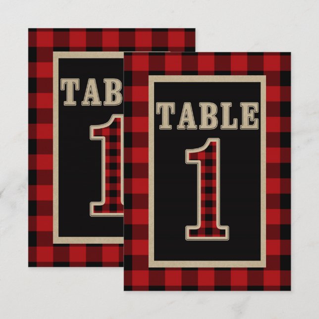 Convite Número de Mesa Xadrez Vermelho e Preto Rustico 1 (Frente/Verso)