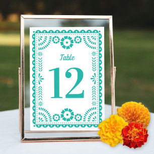 Convite Número de Tabela Casada Colorida Aqua Papel Picado