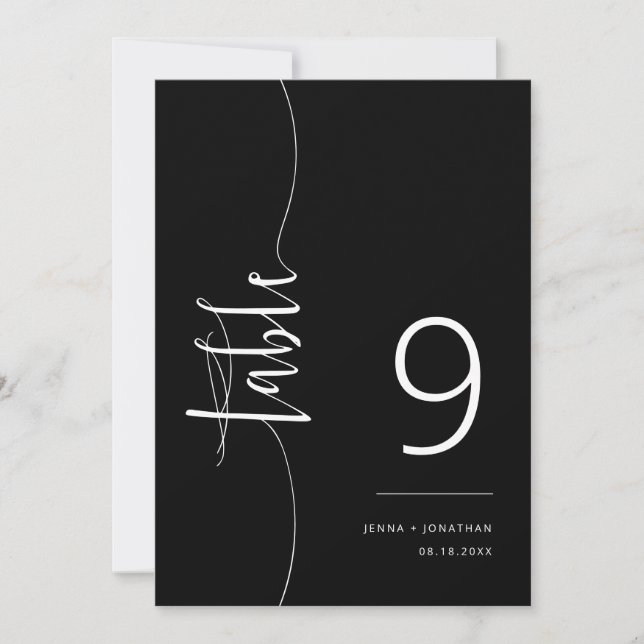 Convite Número de Tabela de Casamento de Script Negra Clás (Frente)