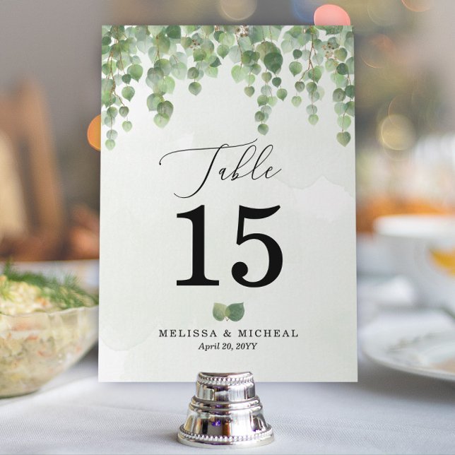 Convite Número de Tabela Eucalyptus com Aquarela em Cascat (Elegant Cascading Eucalyptus Table Numbers for Your Modern Wedding or Upscale Event | Choose Size)
