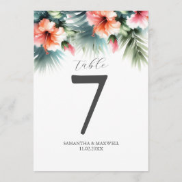 Convite Número de Tabela Imprimível Pêssego Aquarela Hibis