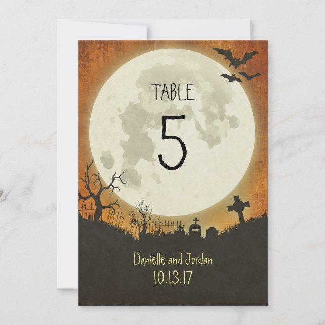 Convite Número de tabela para um casamento de Halloween em (Frente)
