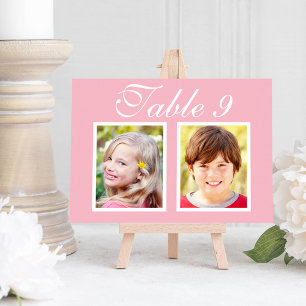Convite Número de Tabela Rosa de Foto de Casamento Elegan