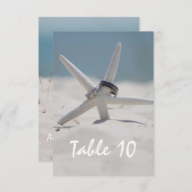 Convite número do lugar da mesa de casamento na praia (Frente/Verso)