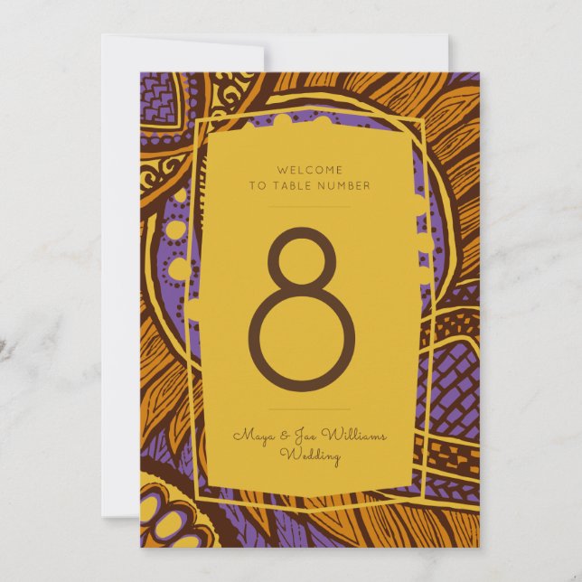 Convite Numero Dourado Floral Africano Ancara Roxo (Frente)