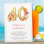 Convite Número Dourado Floral Bonito do Partido aniversári<br><div class="desc">convite de festas aniversário de 40 anos com o número 40 de ouro decorado com flores bonito. Design feminina e elegante com arranjos florais de aquarela em tons de laranja amarelo rosa e roxo. Perfeito para comemoração de aniversário de 40 anos, almoço de aniversário de primavera ou verão, festa de...</div>