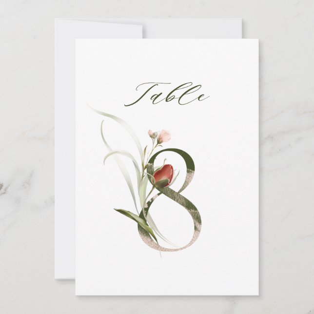 Convite Número floral botânico 5x7 8, Número de mesa (Frente)