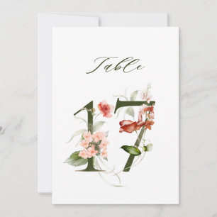 Convite Número floral botânico 5x7 Número 17, Número da me