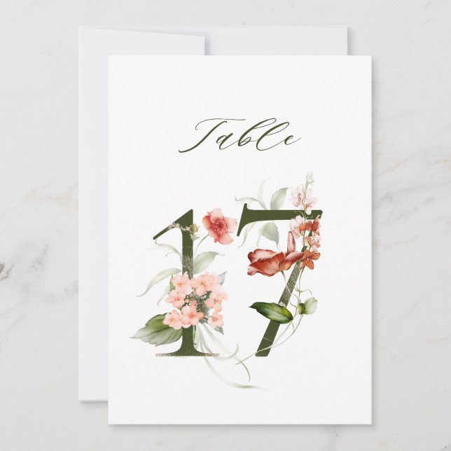 Convite Número floral botânico 5x7 Número 17, Número da me (Frente)