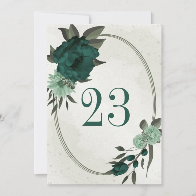 Convite número geométrico da mesa das flores verdes esmera (Frente)