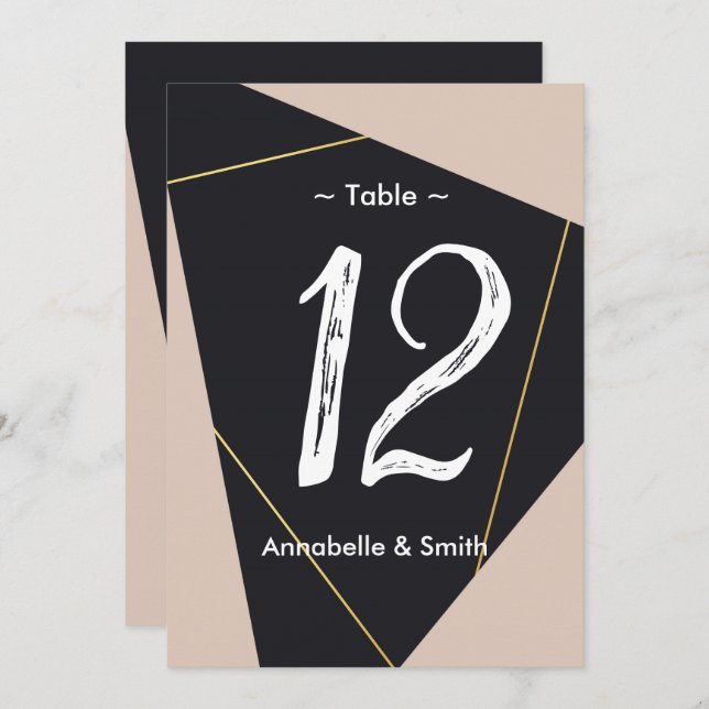 Convite Número geométrico preto-rosa e dourado (Frente/Verso)