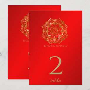 Convite Número indiano da mesa da flor vermelha e Dourado