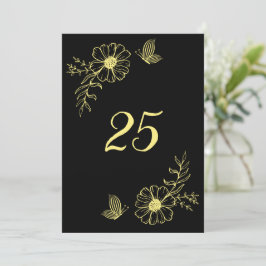 Convite Numero romântico da mesa negra da flor do ouro ele