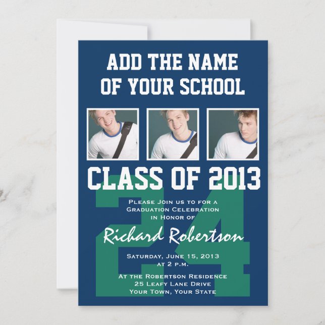 Convite Número Uniforme Azul Escuro de Basebol e Kelly Ver (Frente)