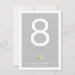 Convite NÚMEROS DA MESA Bar Mitzvah estrela de davi cinza