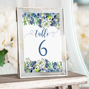 Convite Números da mesa de casamento das flores azuis eleg