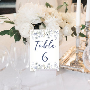 Convite Números da mesa de casamento de flor selvagem azul