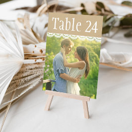 Convite Números da Tabela de Fotos Rustic Kraft e Lace Wed
