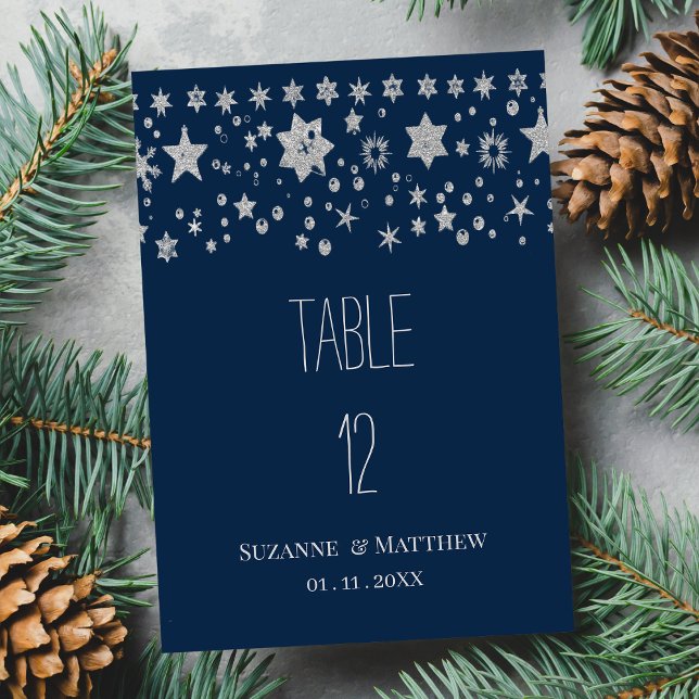 Convite Números das mesas de inverno da fada de Natal prat (Silver Chirstmas fairy light winter Table Numbers)