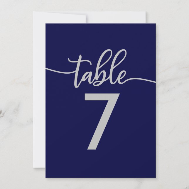 Convite Números das Mesas | Elegante Casamento Azul Naval  (Frente)