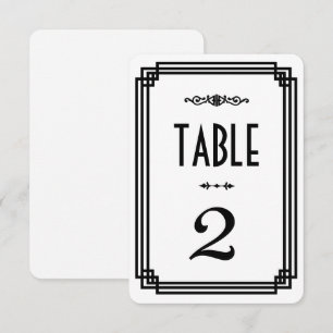 Convite Números de Mesa Art Déco Simples Branco e Preto