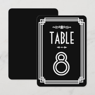 Convite Números de Mesa Art Déco Simples Preto e Branco