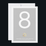 Convite NÚMEROS DE MESA Bar Mitzvah estrela de davi cinza<br><div class="desc">NOTA - O EFEITO DE PAPEL ALUMÍNIO DORADO BRILHANTE É UMA IMAGEM IMPRESSA</div>