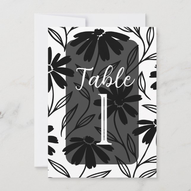 Convite Números de Mesa Boho Margaridas Tinta Preta (Frente)