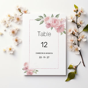 Convite Números de mesa botânicos em aquarela pastel rosa 