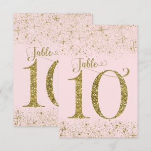 Convite Números de Mesa Brilho Dourado Rosa Rubicundo Núme