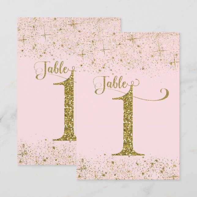 Convite Números de Mesa Brilho Rosa Bege Dourado Número 1 (Frente/Verso)