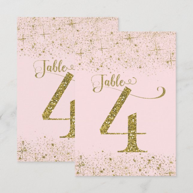 Convite Números de Mesa Brilho Rosa Bege Dourado Número 4 (Frente/Verso)
