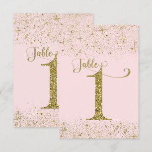 Convite Números de Mesa Brilho Rosa Dourado Número 1