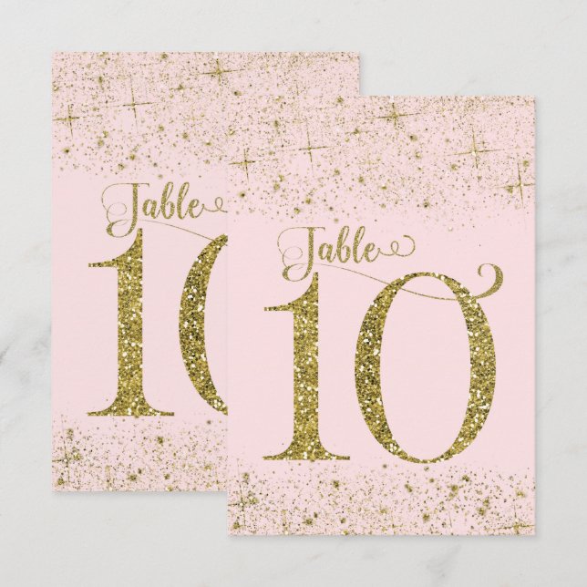 Convite Números de Mesa Brilho Rosa Dourado Número 10 (Frente/Verso)