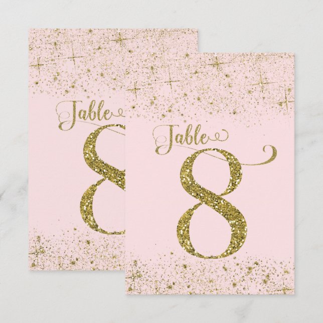 Convite Números de Mesa Brilho Rosa Dourado Número 8 (Frente/Verso)