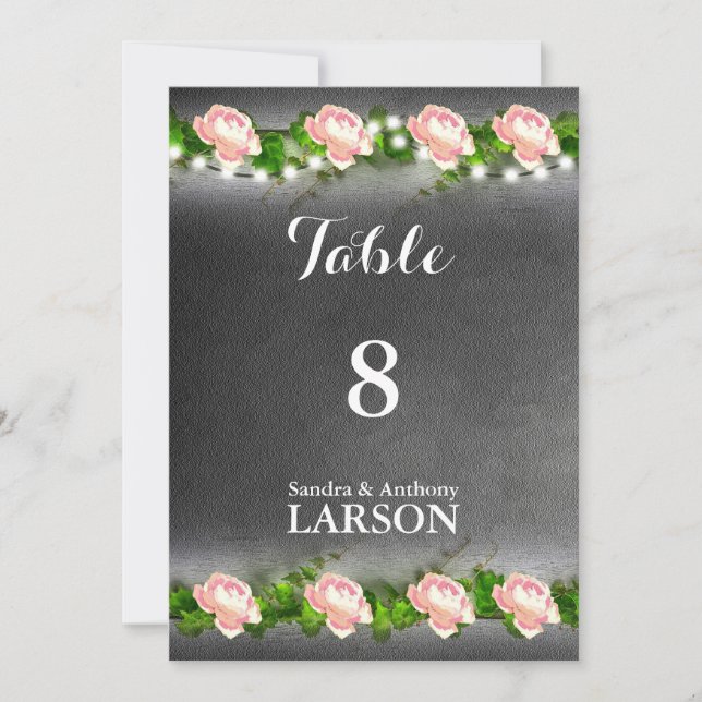Convite Números de Mesa Casamento Rosa Quadro Negro (Frente)
