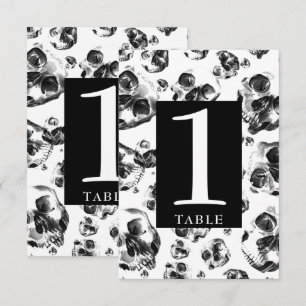 Convite Números de mesa caveira de crânios preto e branco