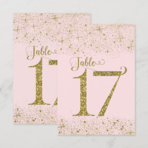 Convite Números de Mesa com Brilho Rosa Dourado Número 17