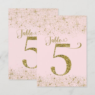 Convite Números de Mesa com Brilho Rosa Dourado Número 5