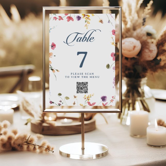 Convite Números de Mesa com Código QR Floral Botânico Eleg (Criador carregado)
